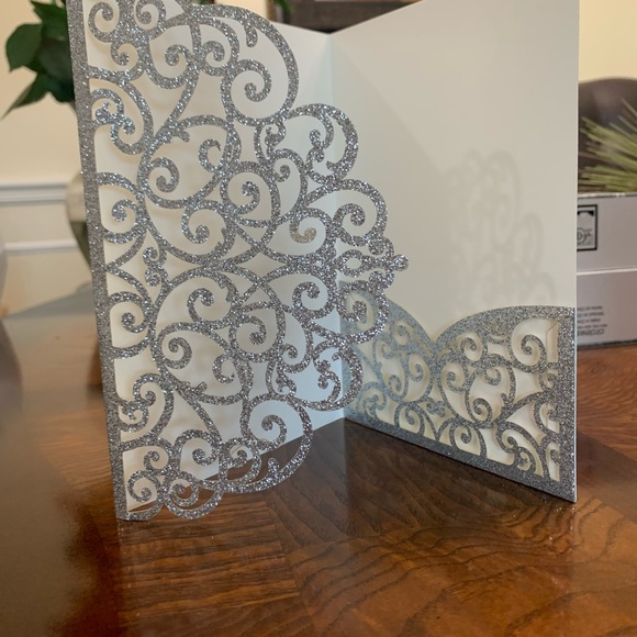 Beautiful Silver Brand New Tri-Fold Wedding Invitation